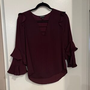 Express Women's Deep Burgundy Ruffle Blouse